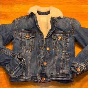 American Eagle Outfitters Blue Jean Jacket with Sherpa Lining
